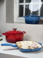 تابه گریل چدن رنگ آبی - Image 3